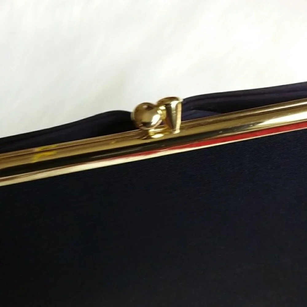 Blue Vintage Kiss-lock Clutch Gold-tone Hardware